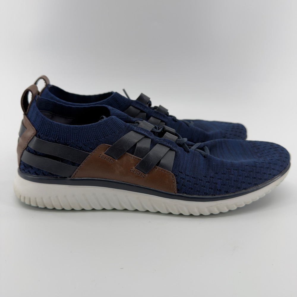 Cole Haan Mens GrandMotion Knit Sneakers Navy Blue Brown Leather Size 11M